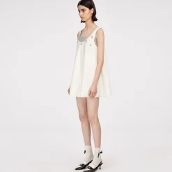 Herlian Fake-2-Piece Beaded Vest Dress White