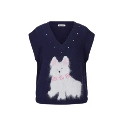 Herlian Puppy Knit Vest Top Navy Blue