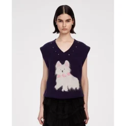 Herlian Puppy Knit Vest Top Navy Blue