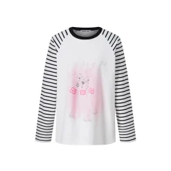 Herlian Puppy Printed Raglan Striped L/S T-Shirt White