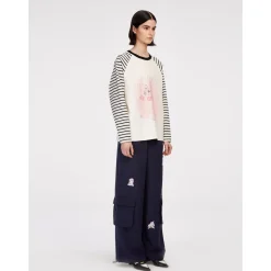 Herlian Puppy Printed Raglan Striped L/S T-Shirt White