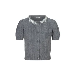 Herlian Sequined Collar Puff Sleeve Knit Sweater