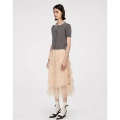 Herlian Sequined Collar Puff Sleeve Knit Sweater