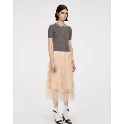 Herlian Sequined Collar Puff Sleeve Knit Sweater