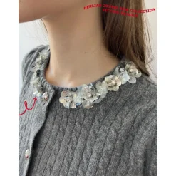 Herlian Sequined Collar Puff Sleeve Knit Sweater