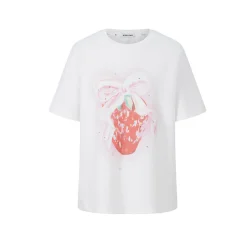 Herlian Strawberry Bow Printed Studded T-Shirt White
