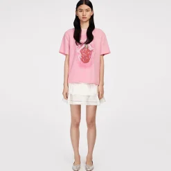 Herlian Strawberry Bow Printed Studded T-Shirt Pink