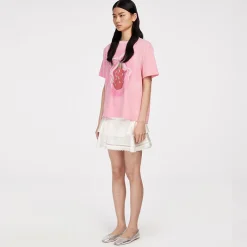 Herlian Strawberry Bow Printed Studded T-Shirt Pink