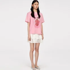 Herlian Strawberry Bow Printed Studded T-Shirt Pink