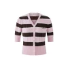 Herlian Striped Contrast Short Sleeve Knit Top Pink