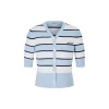 Herlian Striped Contrast Short Sleeve Knit Top Blue