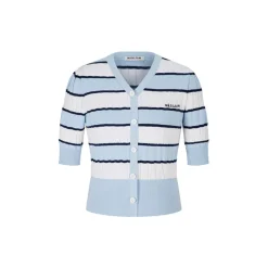 Herlian Striped Contrast Short Sleeve Knit Top Blue