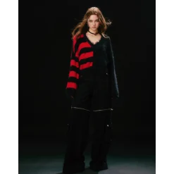 Jac Fleurant Color Blocked Striped Cutting Cardigan