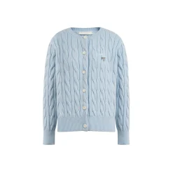 Kroche Blended Woolen Bow Embroidery Twist Cardigan Blue