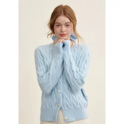 Kroche Blended Woolen Bow Embroidery Twist Cardigan Blue