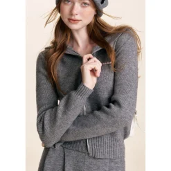 Kroche Blended Woolen Double Zipper Knit Hoodie Gray