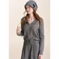 Kroche Blended Woolen Double Zipper Knit Hoodie Gray