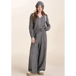 Kroche Blended Woolen Double Zipper Knit Hoodie Gray