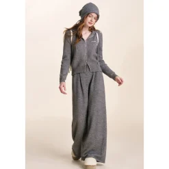 Kroche Blended Woolen Double Zipper Knit Hoodie Gray