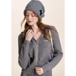 Kroche Blended Woolen Double Zipper Knit Hoodie Gray
