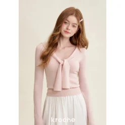 Kroche Blended Woolen Sailor Collar Knit Top Pink