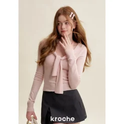 Kroche Blended Woolen Sailor Collar Knit Top Pink