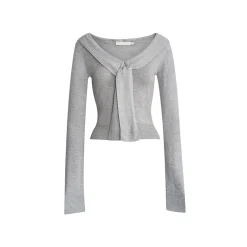 Kroche Blended Woolen Sailor Collar Knit Top Light Gray