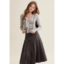 Kroche Blended Woolen Sailor Collar Knit Top Light Gray