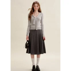 Kroche Blended Woolen Sailor Collar Knit Top Light Gray
