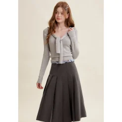Kroche Blended Woolen Sailor Collar Knit Top Light Gray