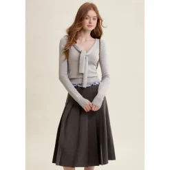 Kroche Blended Woolen Sailor Collar Knit Top Light Gray
