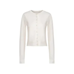 Kroche ﻿Bow Embroidery Pearl Button Knit Cardigan White