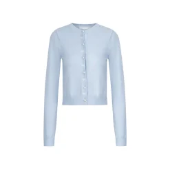 Kroche ﻿Bow Embroidery Pearl Button Knit Cardigan Blue