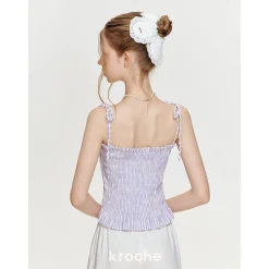 Kroche Bow Lace Up Plaid Sling Vest Purple