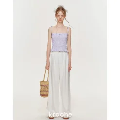 Kroche Bow Lace Up Plaid Sling Vest Purple