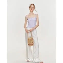 Kroche Bow Lace Up Plaid Sling Vest Purple