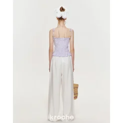 Kroche Bow Lace Up Plaid Sling Vest Purple