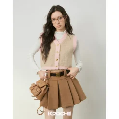 Kroche Color Blocked Alpaca Fiber Vest Pink