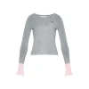 Kroche Color Blocked Cuff Woolen Knit Top Grey