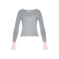 Kroche Color Blocked Cuff Woolen Knit Top Grey
