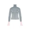 Kroche Color Blocked Cuff Woolen Knit Turtleneck Top Grey