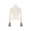 Kroche Color Blocked Cuff Woolen Knit Turtleneck Top Beige