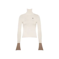 Kroche Color Blocked Cuff Woolen Knit Turtleneck Top Beige