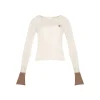 Kroche Color Blocked Cuff Woollen Knit Top Beige