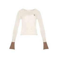 Kroche Color Blocked Cuff Woollen Knit Top Beige