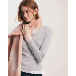 Kroche Color Blocked Cuff Woolen Knit Turtleneck Top Grey