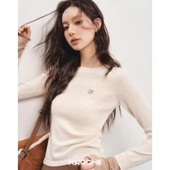 Kroche Color Blocked Cuff Woollen Knit Top Beige