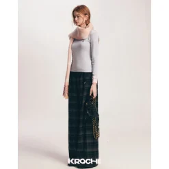 Kroche Color Blocked Cuff Woolen Knit Turtleneck Top Grey