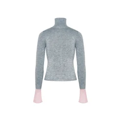 Kroche Color Blocked Cuff Woolen Knit Turtleneck Top Grey