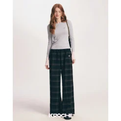Kroche Color Blocked Cuff Woolen Knit Top Grey